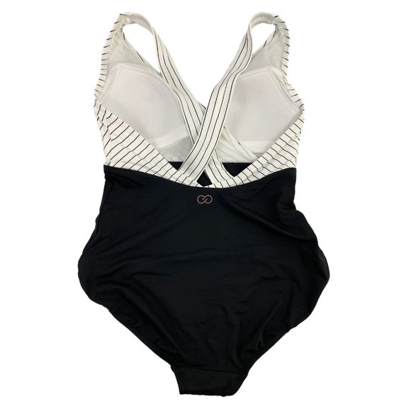 CALIA by Carrie Underwood Black & White Stripe Cross Back One Piece Swimsuit 4 - Picture 2 of 9
